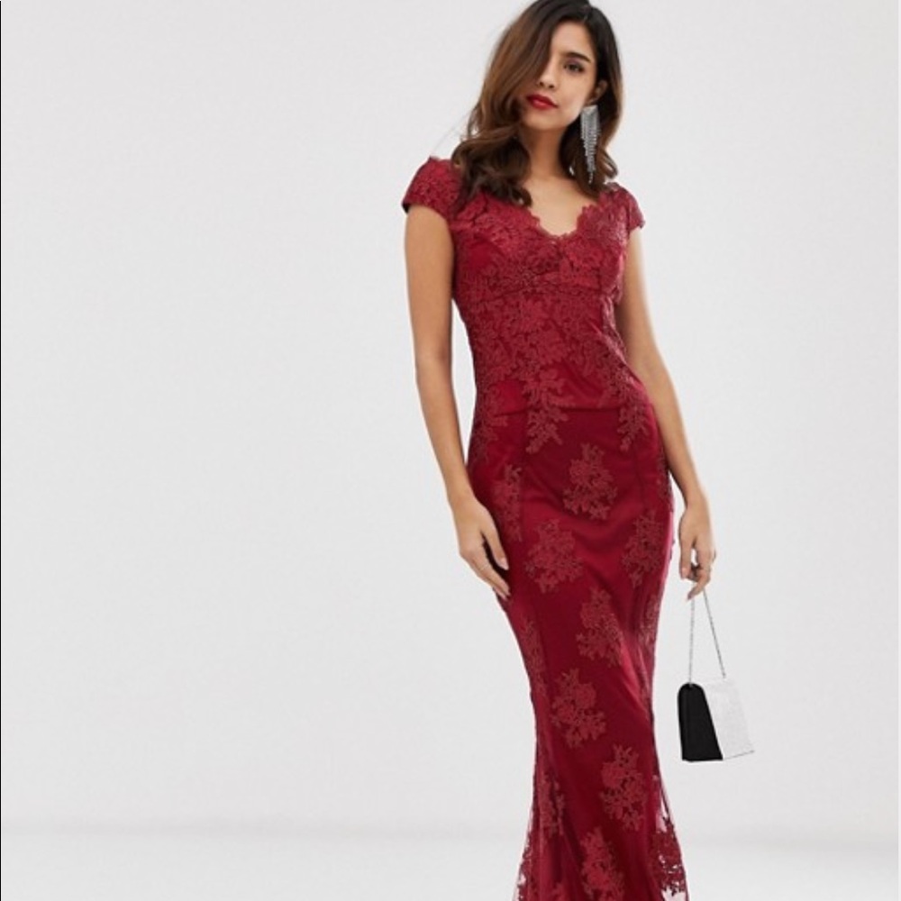 ASOS City Goddess Lace Floral Mermaid Dress